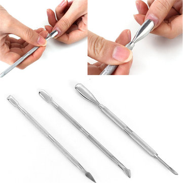 3Pcs Stainless Steel Cuticle Nail Art Pusher Spoon Cleaner Manicure Pedicure Tools Set Kit