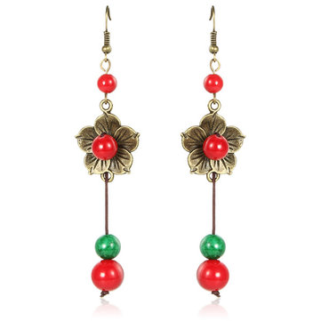 Ethnic Style Jewelry Flower Beads Tassel Drop Earrings