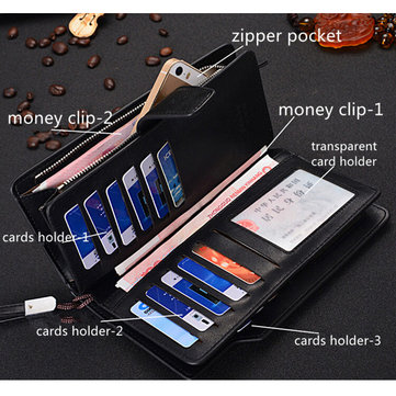Men Business Vintage Long PU Leather Zipper Cards Holder Purse Handbag Wallet
