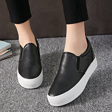 Rivet Metal Pure Color Korean Style Heel Increasing Platform Slip On Loafers