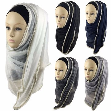 Women Pearl Floral Bead Hijab Scarf Shawl Muslim Islamic kerchief headpiece