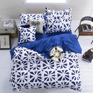 3 Or 4pcs Polyester Fiber Blue White Reactive Dyeing Bedding Sets Single Twin Queen Size