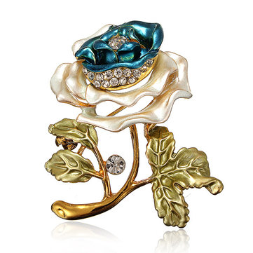 Elegant Rhinestone Crystal Rose Flower Brooch