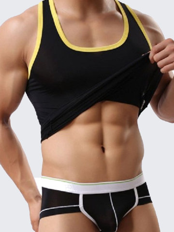 Mens Sexy Gym U-shaped Neck Tight Sleeveless Sport Vest Tanks Tops