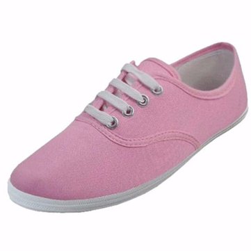Pure Color Lace Up Canvas Flat Casual Shoes For Women